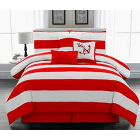 Legacy Decor 7pc Microfiber Nautical Themed Comforter Set Red