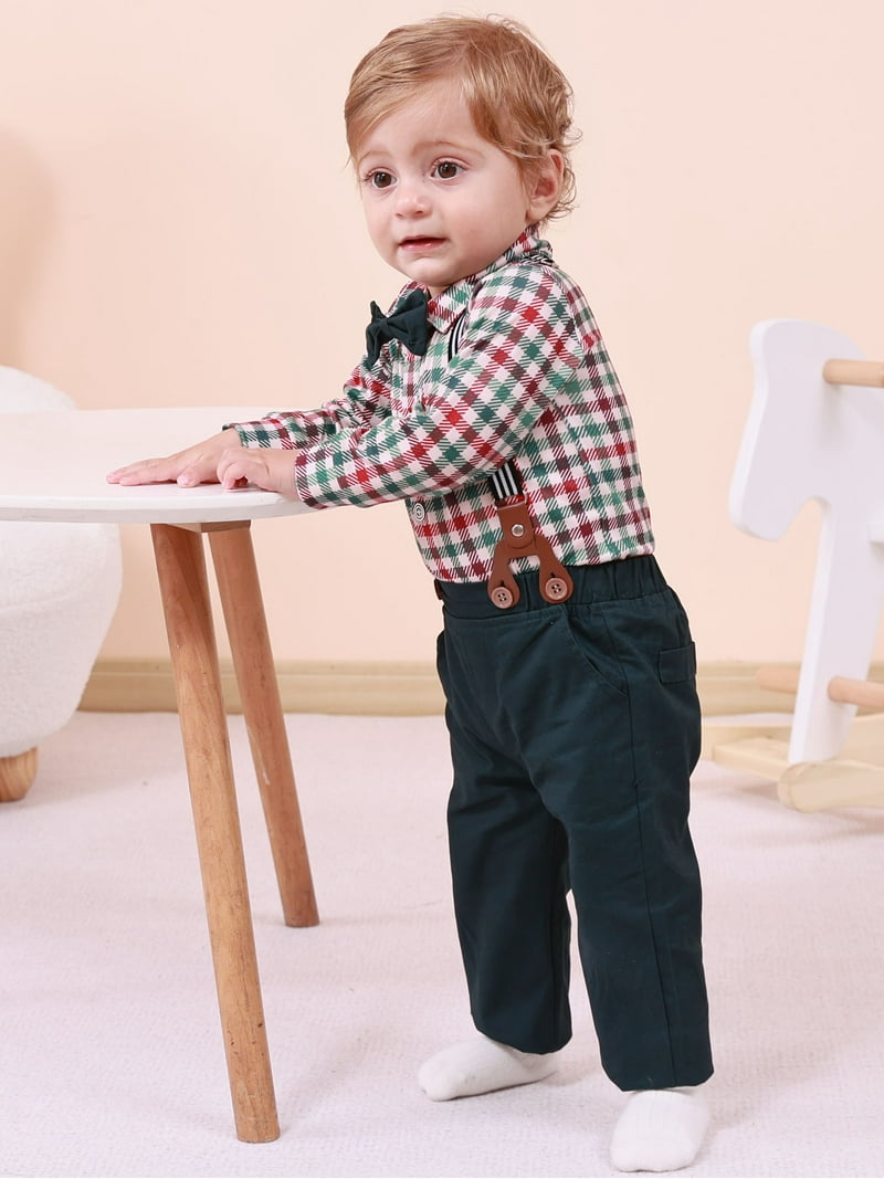 CARETOO Newborn Baby Boy Clothes 0-18 Months Outfit Formal Plaid