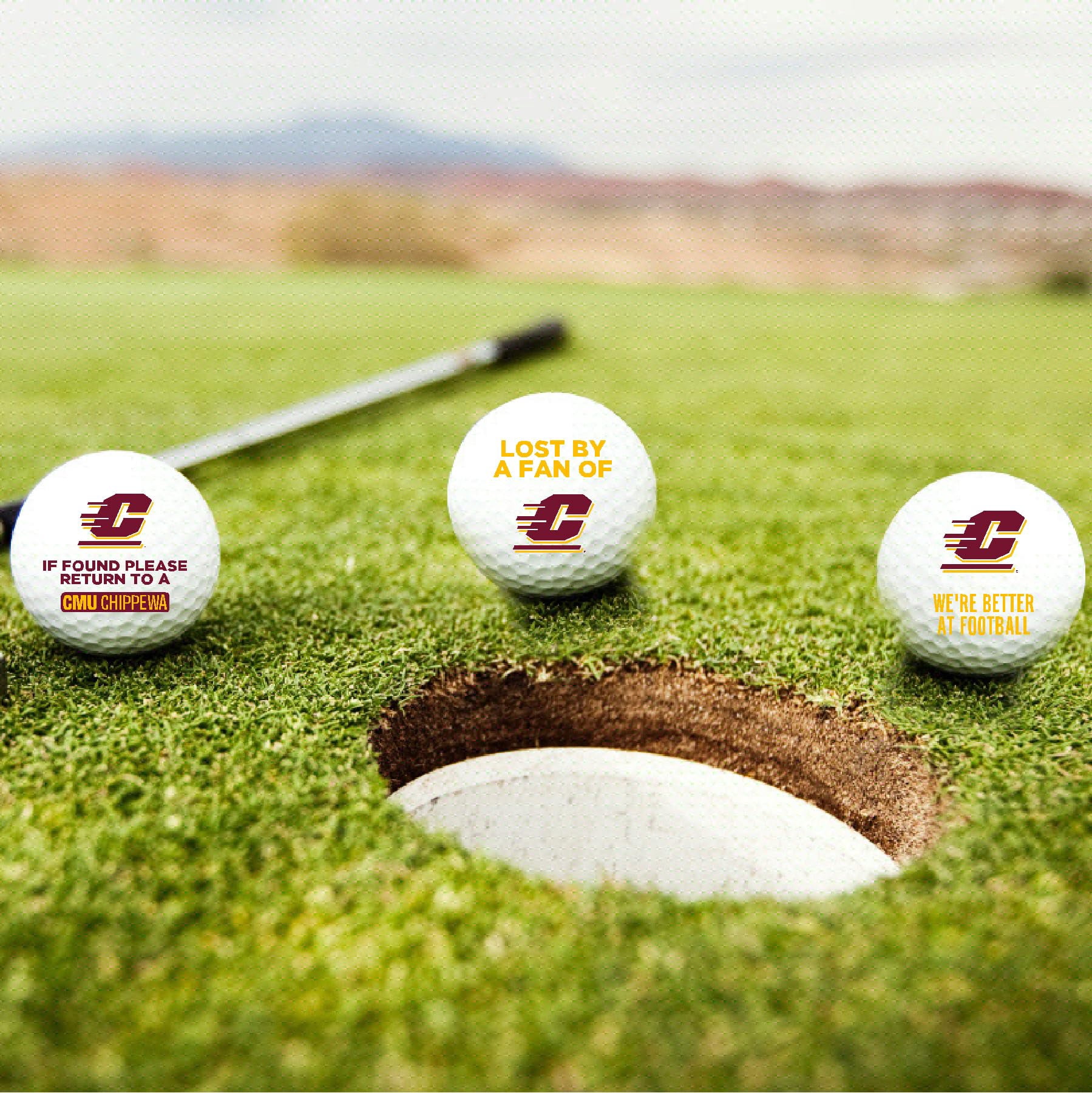 Central Michigan University Chippewas Edition Funny Officially Licensed NCAA Taylormade Distance+ Golf Balls 12-Pack (Dozen)