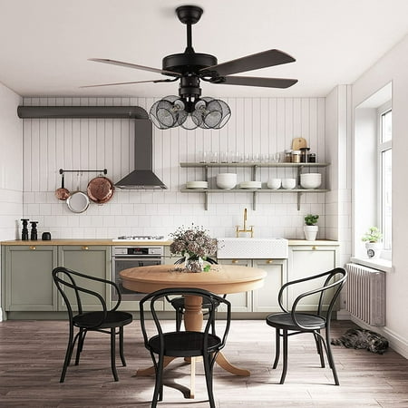 

Miumaoev 52 Inch Fan Chandelier with Remote Control Iron Shade-No Light Source E26x5 with Remote Control-Ceiling Fans for Bedroom Kitchen Island Entryway Dining Room