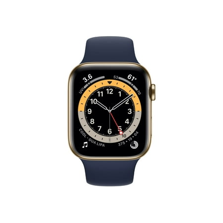 Apple Watch Series 6 GPS + Cellular, 44mm Gold Stainless Steel Case with Deep Navy Sport Band - Regular