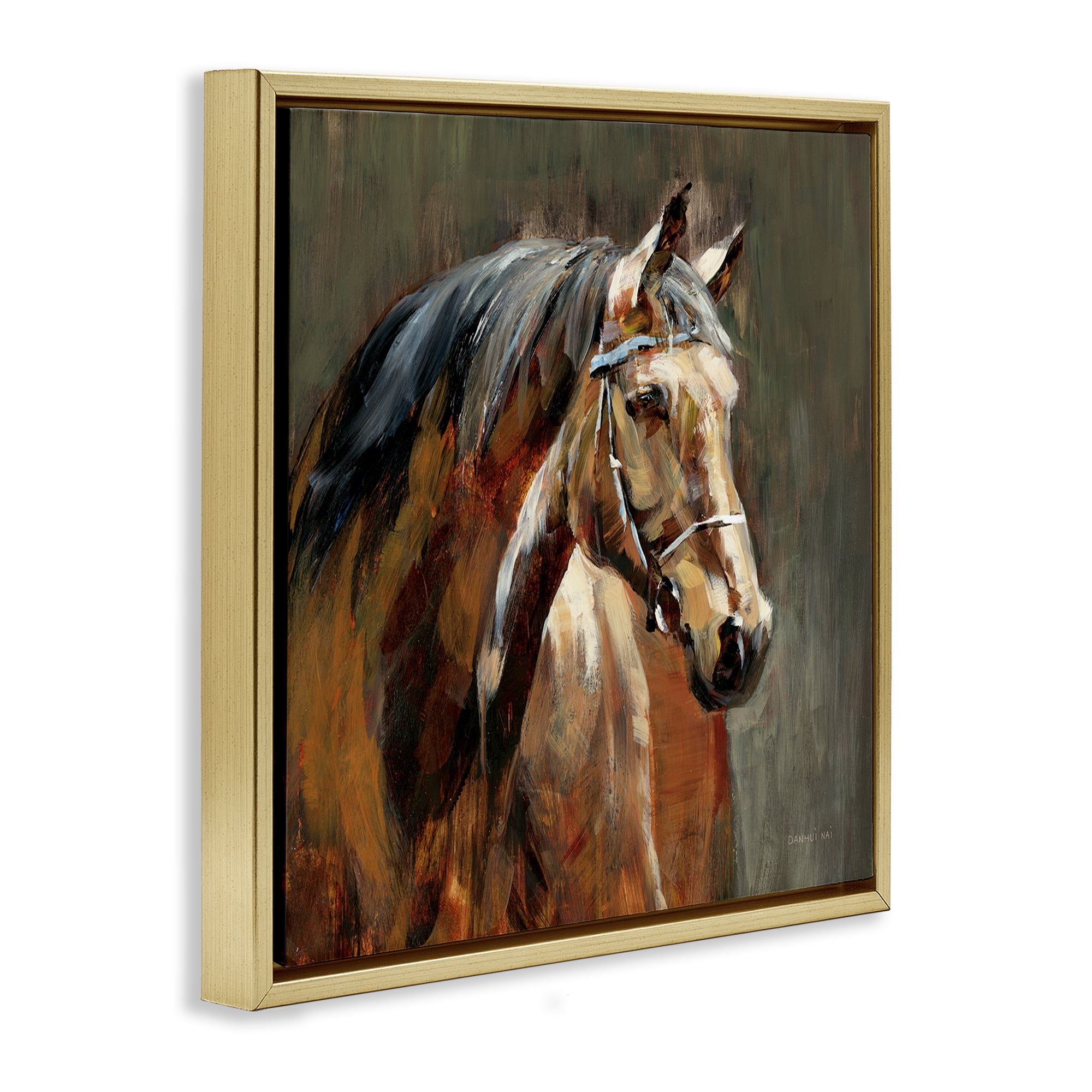 Stupell Industries Horse in Stable at Dusk Gold Framed Floater Canvas Wall Art, design by Danhui Nai