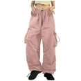 thumbnail image 4 of lulshou Womens Cargo Pants Mid Waist with Pocket Overalls Casual Pants Spring Summer Wide Leg Cargo Pants Business Work Pants, 4 of 8