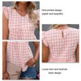 thumbnail image 4 of Camiseta sin mangas con estampado de rejilla para mujer, cuello en V con volantes, dobladillo suelto, camisas sin mangas informales de verano, 4 of 5