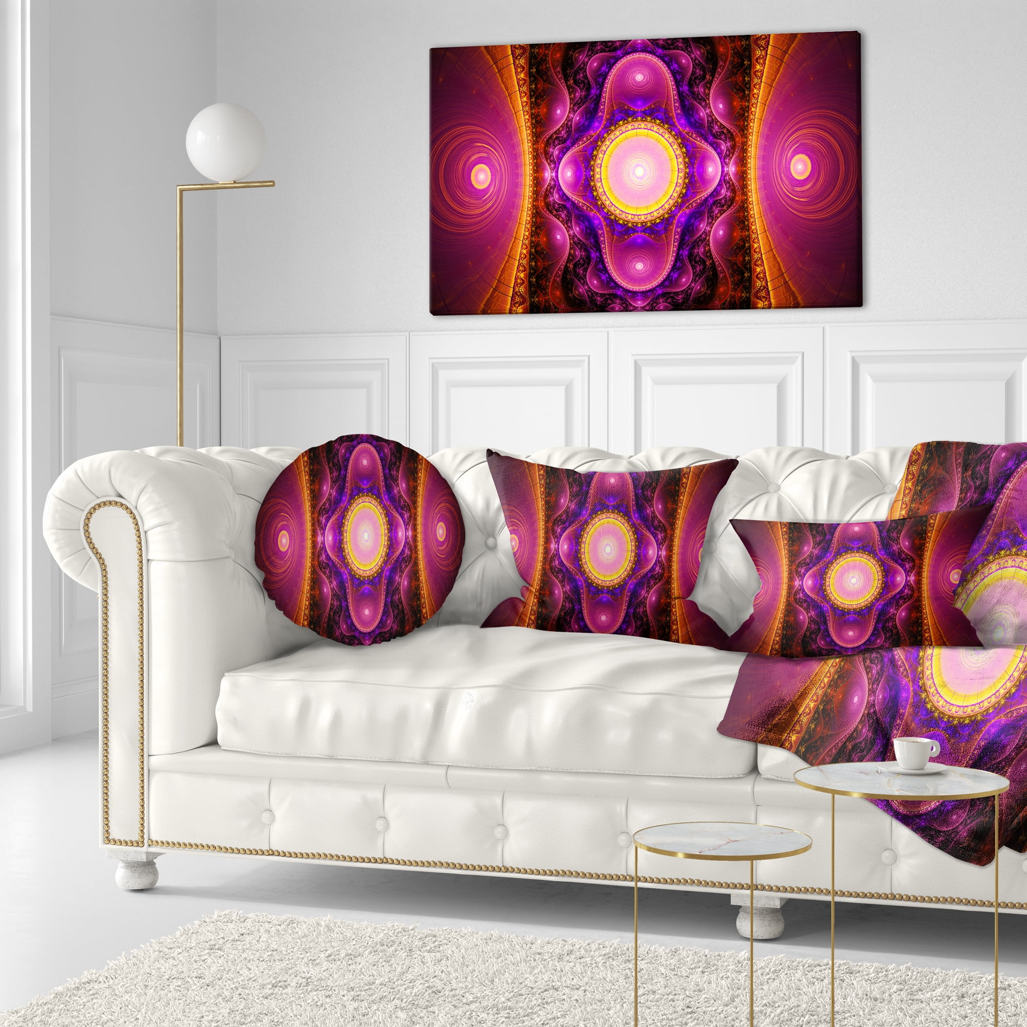 Designart Pink Cryptical Fractal Design - Abstract Throw Pillow - 12x20