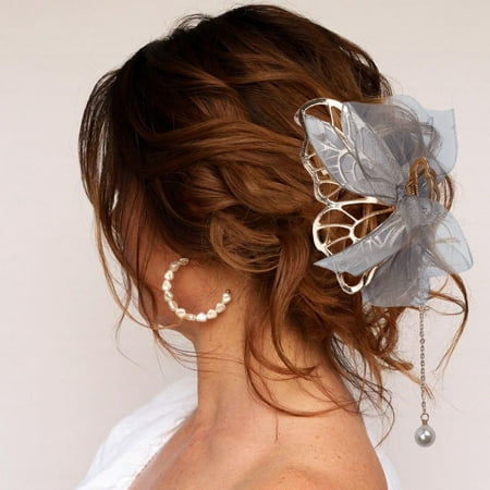 

Beauty Bow Ribbon Pearl Pendant Tassel Hair Claws Hair Accessories Metal Clip Hair Clip On The Back Of The Head