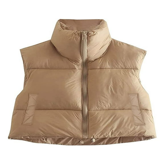 Women Winter Short Vest Lightweight Sleeveless Warm Outerwear Retro Puffer Vest Padded Coat