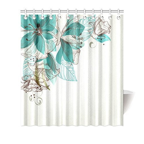 Mypop Turquoise Flower Shower Curtain, Teal Brown And Beige Curtains
