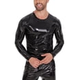 thumbnail image 5 of Mens Wetlook Shiny Faux Leather Long Sleeve Muscle T-Shirt Tops Party Clubwear, 5 of 8