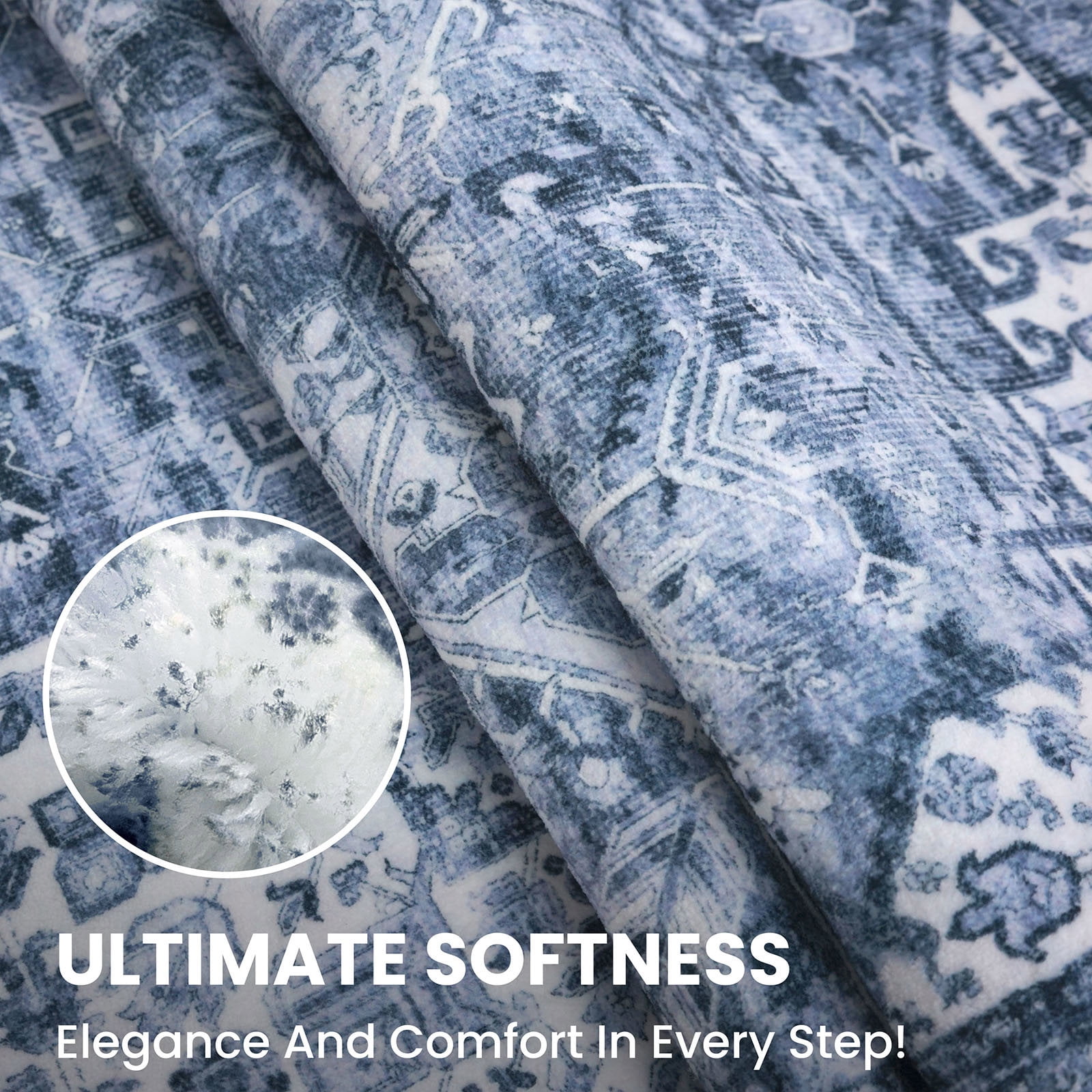Suelur Runner Rugs 2x7 Blue Runner for Hallways Non-Slip Washable Kitchen Runner with Rubber Backing Soft Printed Distressed Medallion Floor Carpet Runner for Laundry Bedroom Entryway