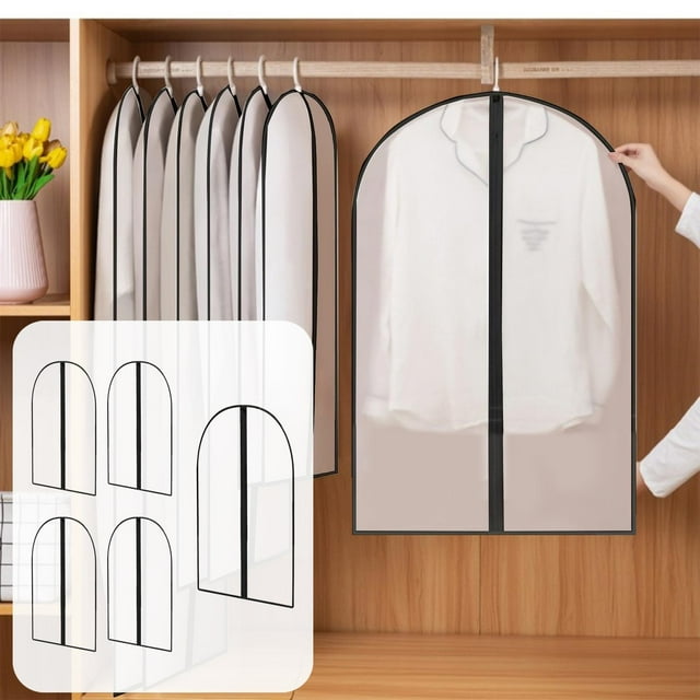 Bolsas De Plástico Para Guardar Ropa Bolsa para colgar ropa con cremallera negra (paquete de 5) para guardar y proteger trajes, abrigos y chaquetas (M) JASKFLY