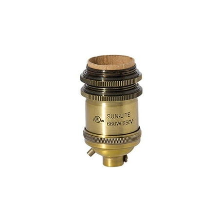 

B&P Lamp® Heavy Turned Brass Keyless Socket Antique Brass Finish With Shade Rings and Ground Screw Terminal