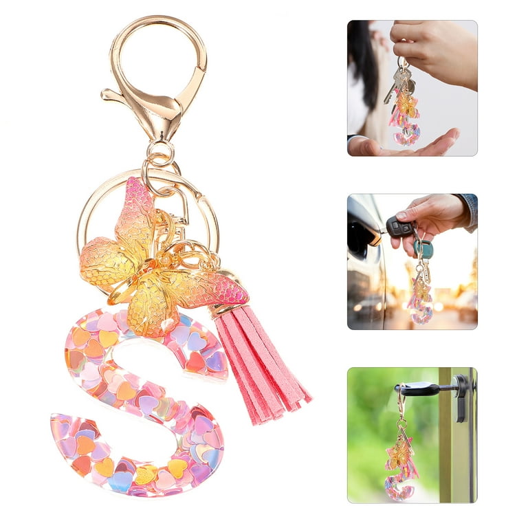 Letter Keychain Bag Charm Multicolor Heart Sequin Butterfly Charm Keyring  Key Chain
