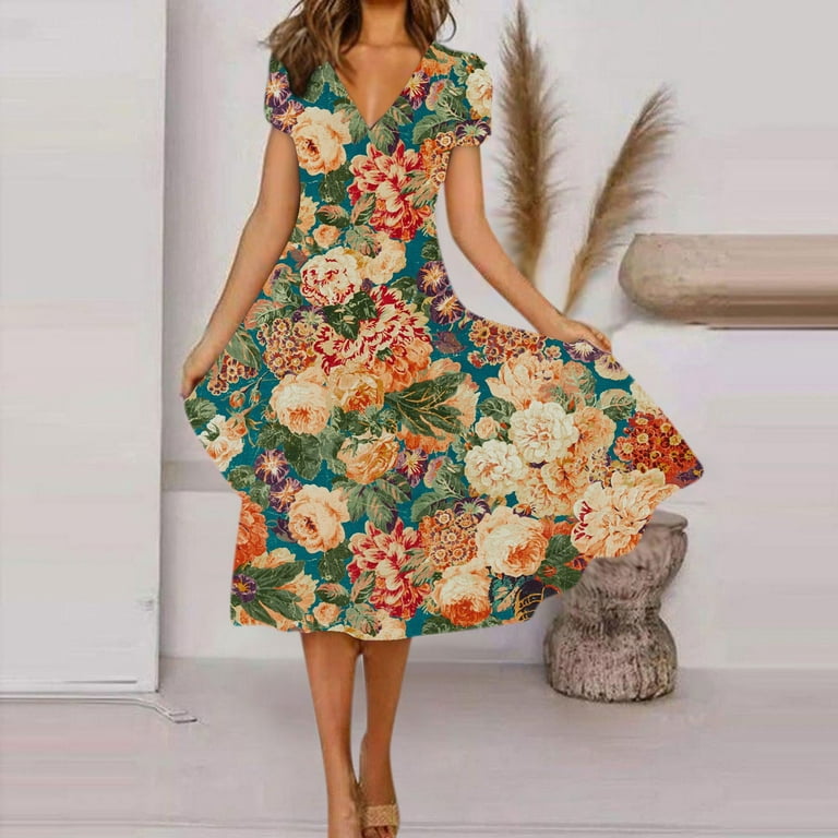 TBKOMH Womens Summer Dresses for 2024, 2024 Spring Flowy Dresses for Women  Formal Dress Dresses for Women Crewneck Lace Flowy Tiered Midi Dresses 