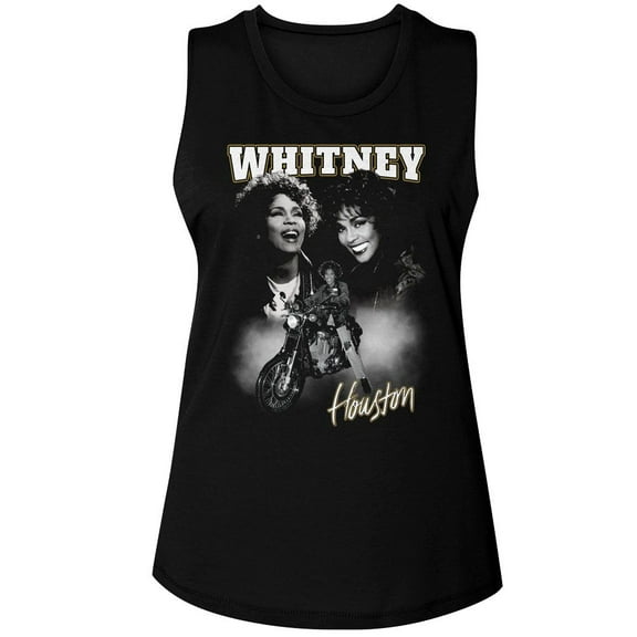Whitney Houston Motorcycle Collage Black Women's Muscle Tank Top