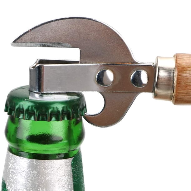 Abrelatas con mango de madera Abrelatas de acero inoxidable Práctico abrelatas de cerveza