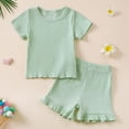 thumbnail image 2 of NIEWTR Kid Girls Clothes Outfits Cute Sweet Bowknot Print T-Shirt + Bowknot 2 In 1 Denim Short Summer Clothing Set(Green,6-12 Months), 2 of 4