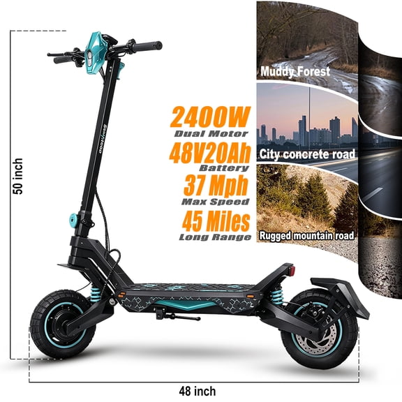 NovaHop G2pro Adult Electric Scooter,10" Pneumatic Tire,Max 45 mile Range & 37Mph Speed, 2400W Peak Dual Motor Foldable Escooter for Adult, Black