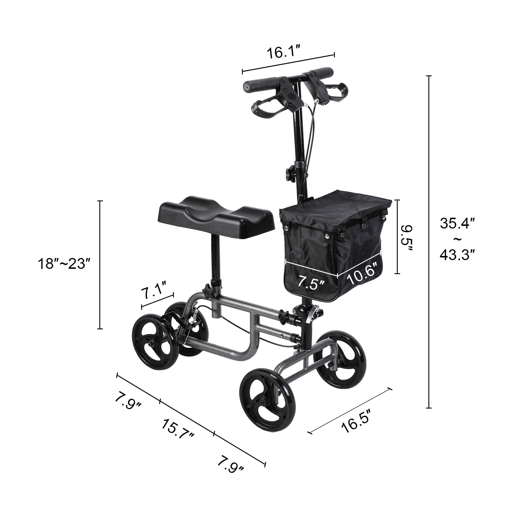 Steerable Knee Walker Knee Scooter Knee Cycle Leg Walker w/Storage Basket, 300 LB. Load Capacity