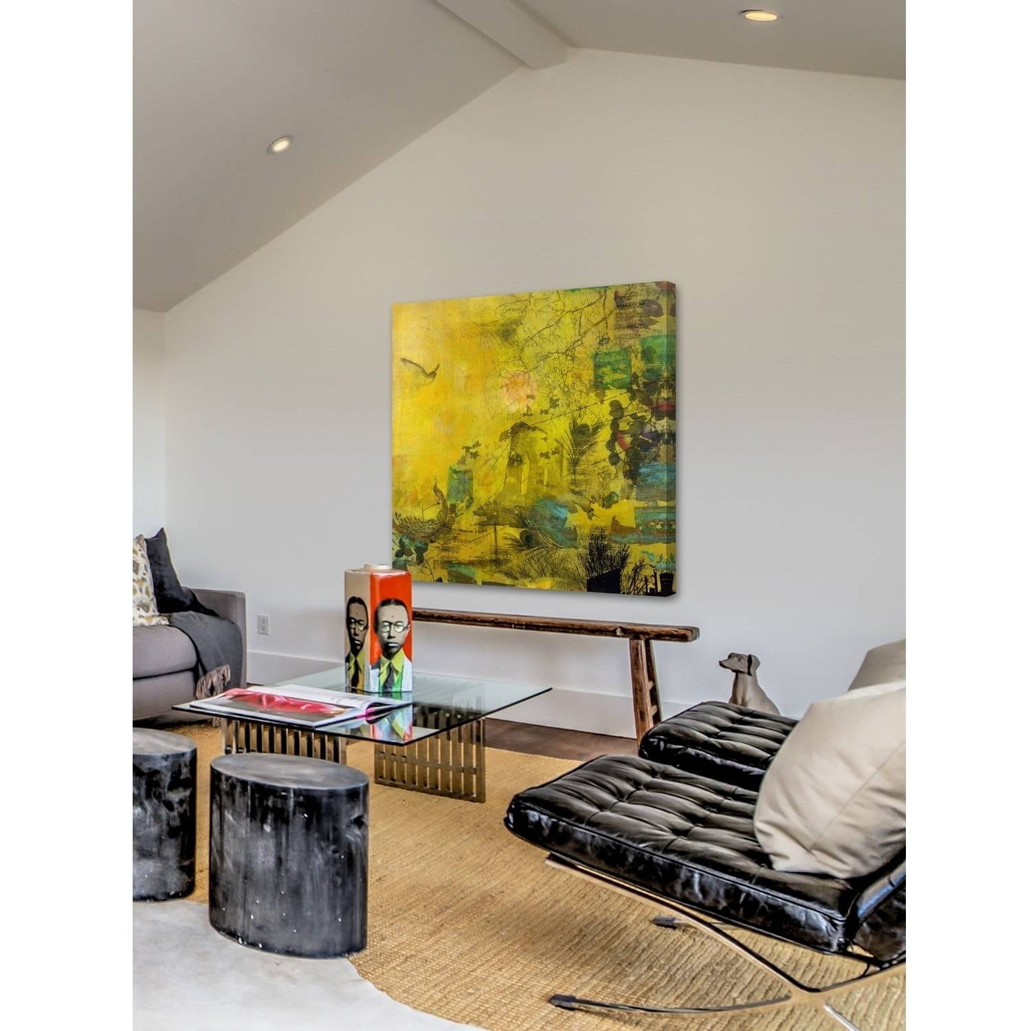 "Bird in a Yellow Haze" Painting Print on Wrapped Canvas