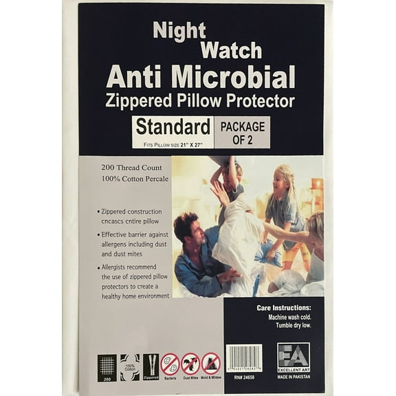 Set of 2, 100% Cotton Percale T-200 Anti Microbial Pillow Protector with Zipper.