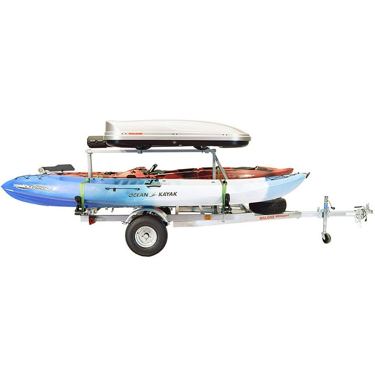 MegaSport™ LowBed™ Kayak Trailer w/Tier, Spare, 2 sets Bunks, Cargo Box, 2  Rod Tubes
