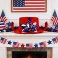 thumbnail image 4 of Sombrero de fiesta patriótico con bandera de estrella de cinco puntas, guirnaldas estilo sombrero Lincoln y decoraciones florales para las celebraciones del Día de la Independencia., 4 of 5