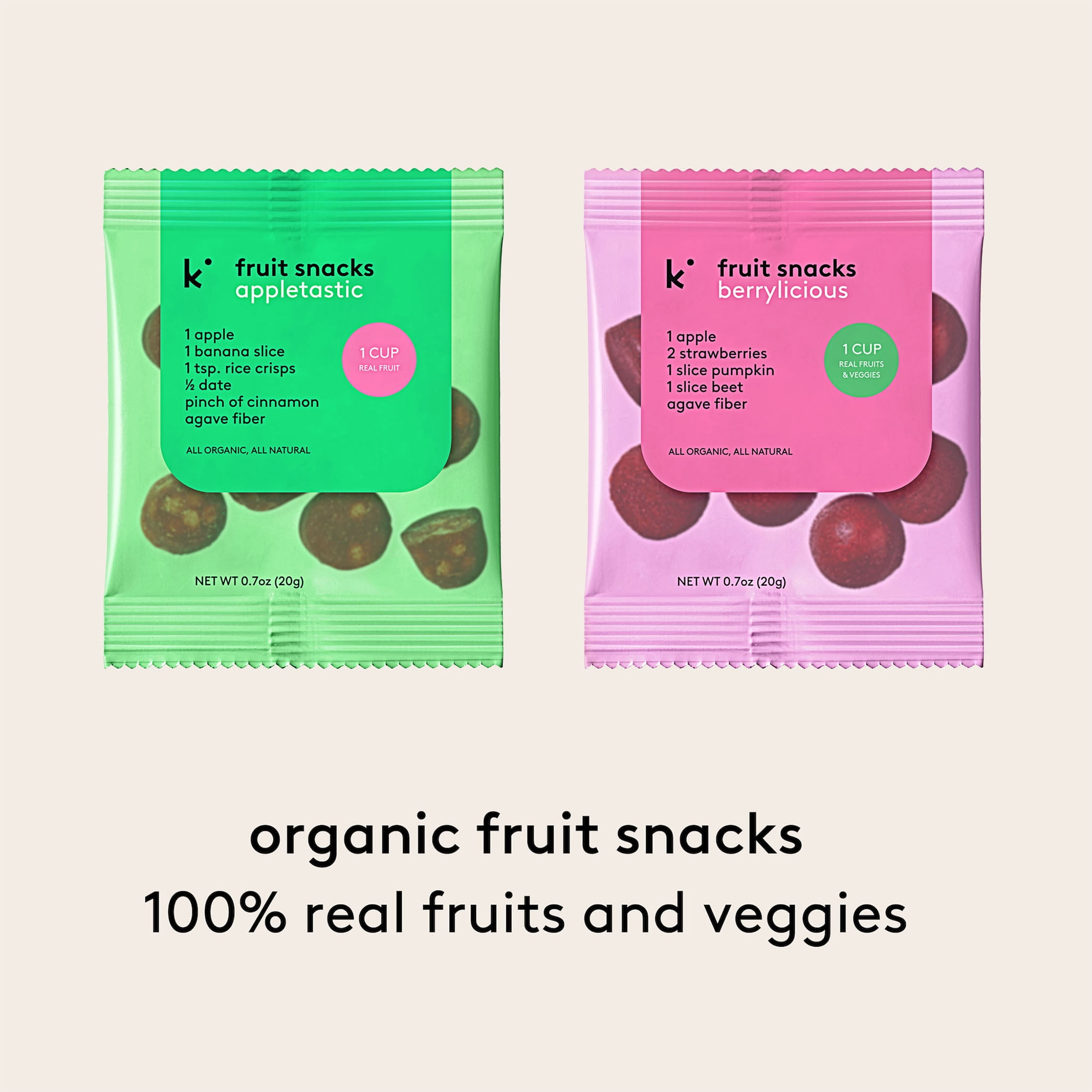 Kencko Organic Fruit Snacks Variety Pack, Berrylicious and Appletastic, 3.5oz, 5 Pack
