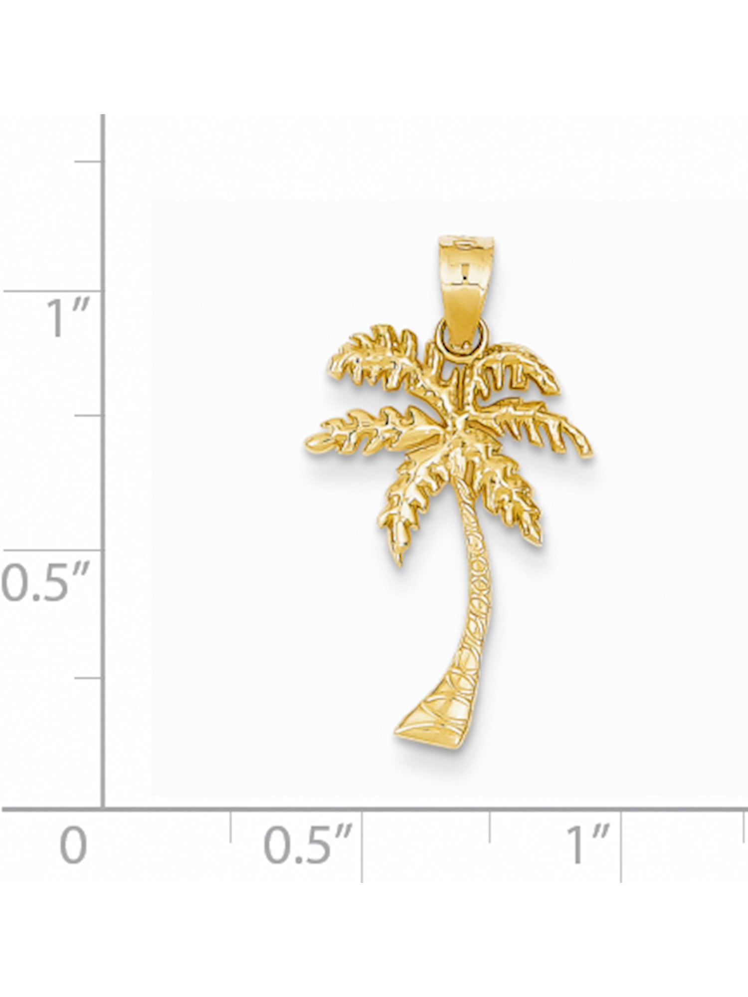 14K Solid Yellow Gold Palm Tree Pendant Plant Dia Cut Necklace Charm Women Men