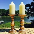 thumbnail image 3 of Rustic Stockbridge Wooden Candle Holders, Set of 2, Spiked Metal Top, Rounded Turned Columns, Distressed with Vintage Style White Wash, 9 Inches, 3 of 7