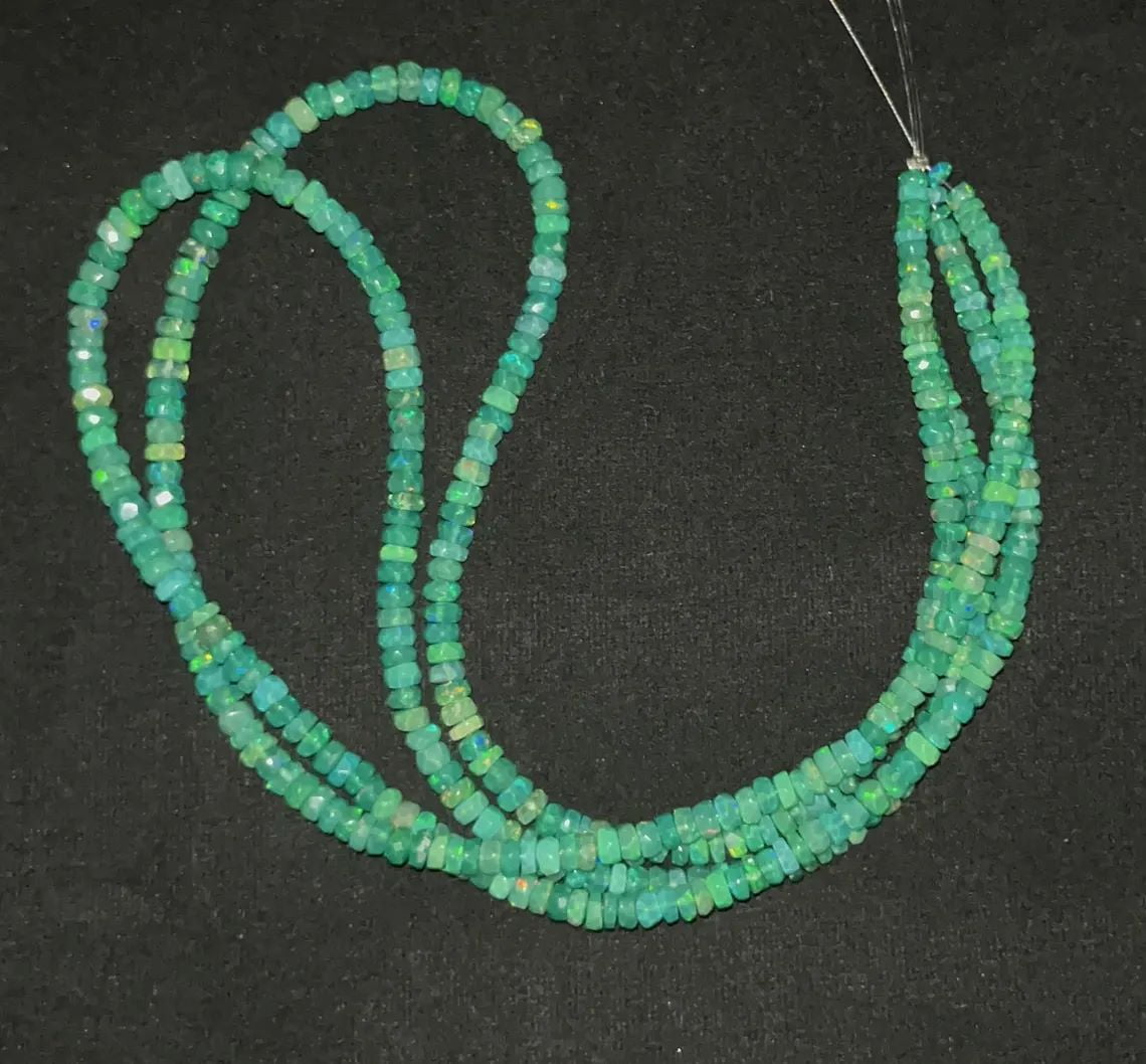 AAA+ Green Ethiopian Opal Faceted Rondelle Beads 3-4mm Green Faceted Opal Beads 16 Inch Green Opal Beads Rondelle Green Opal Strand