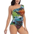 thumbnail image 3 of Cauagu Butterfly Landing On Head Dumpy Frog Print Women's Sexy One Piece Swimsuits One Shoulder Ruffle Tummy Control Bathing Suit Slimming Swimwear-XX-Large, 3 of 6