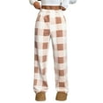 thumbnail image 2 of Pajama Pants Women Comfy Pj Bottom with 2 Pockets No Drawstring Plaid Sleepwear Khaki M, 2 of 7
