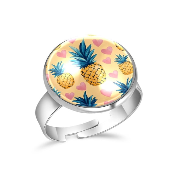 PhooArto Love Heart and Pineapple Stainless Steel Rings for Women, Open Adjustable Ring Promise Ring Jewelry Gifts