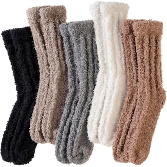 5Pairs/6Pairs Womens Fuzzy Socks Soft Cozy Fluffy Slipper Winter Socks Warm Plush Sleeping Christmas Socks