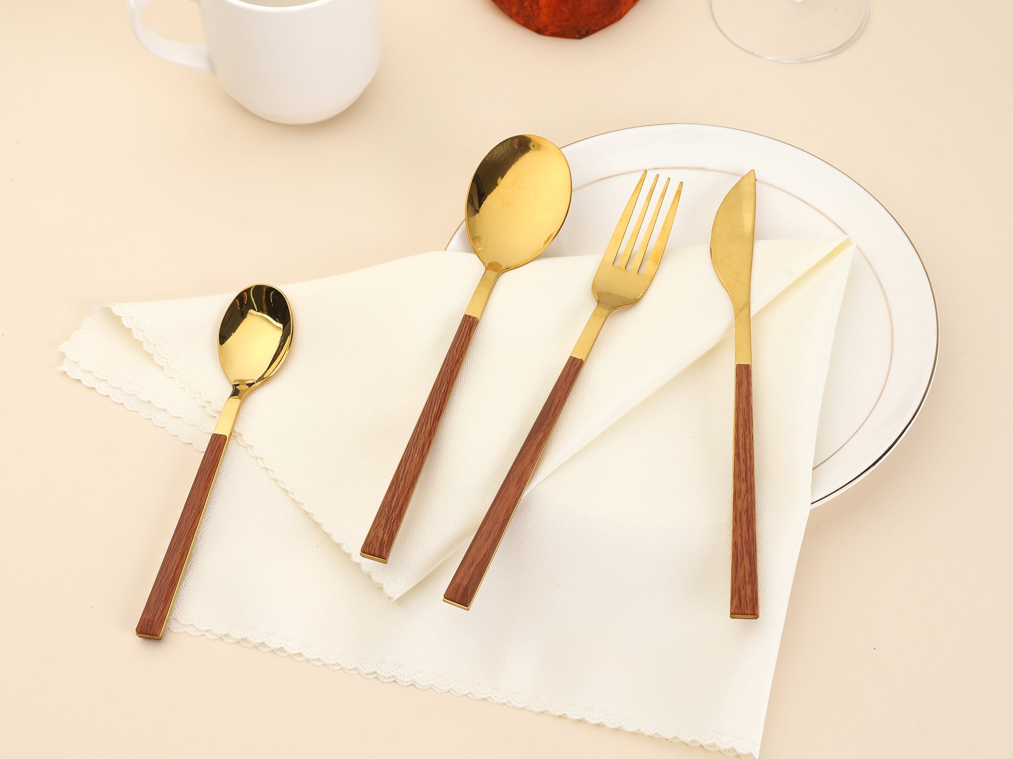Unique Bargains Silverware Set Durable Stainless Steel Flatware Gold 16 Pcs