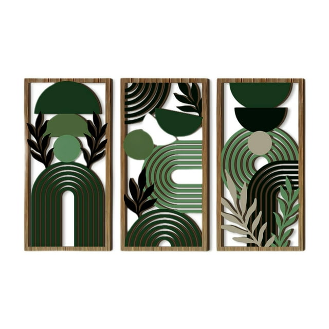 Juego de 3 paneles geométricos de madera para colgar en la pared, estilo bohemio, para exterior, estilo rústico, interior y pasillo.