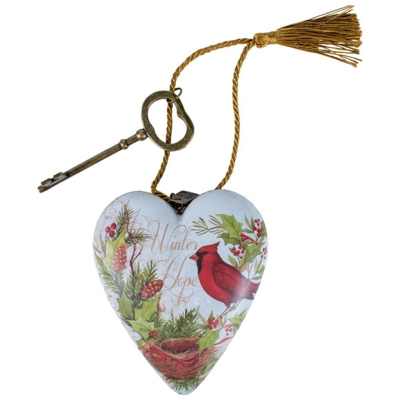 DEMDACO Winter Hope Red Cardinal 3.5 x 3.5 Resin Stone Christmas Art Heart Token