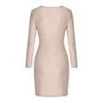 thumbnail image 5 of IWRICH Women's Cowl Neck Sparkly Deep V Neck Long Sleeve Ruched Bodycon Cocktail Party Club Night out Glitter Short Dresses Beige XS, 5 of 5