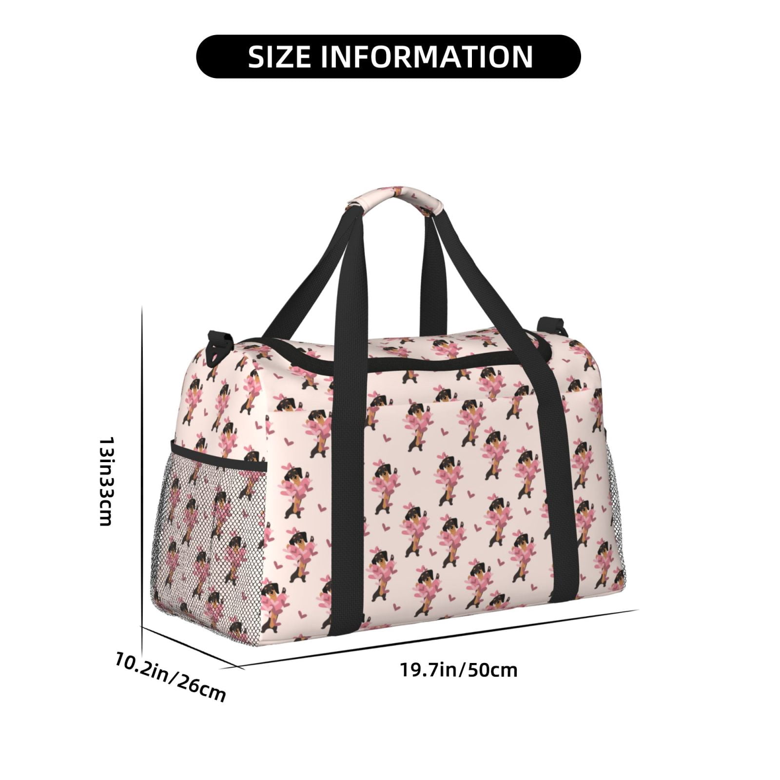 Fuzoiu Dachshund Dog Heart Print Travel Duffle Bag,Carry On Tote Bags,Duffel Bag,Sport Gym Bag, Hospital Bag for Labor and Delivery, Overnight Bag,Luggage Bag