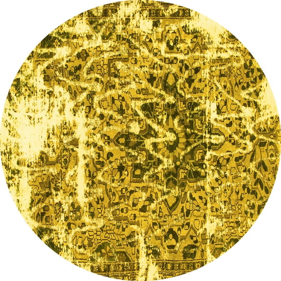 Ahgly Company Indoor Round Abstract Yellow Modern Area Rugs, 7' Round