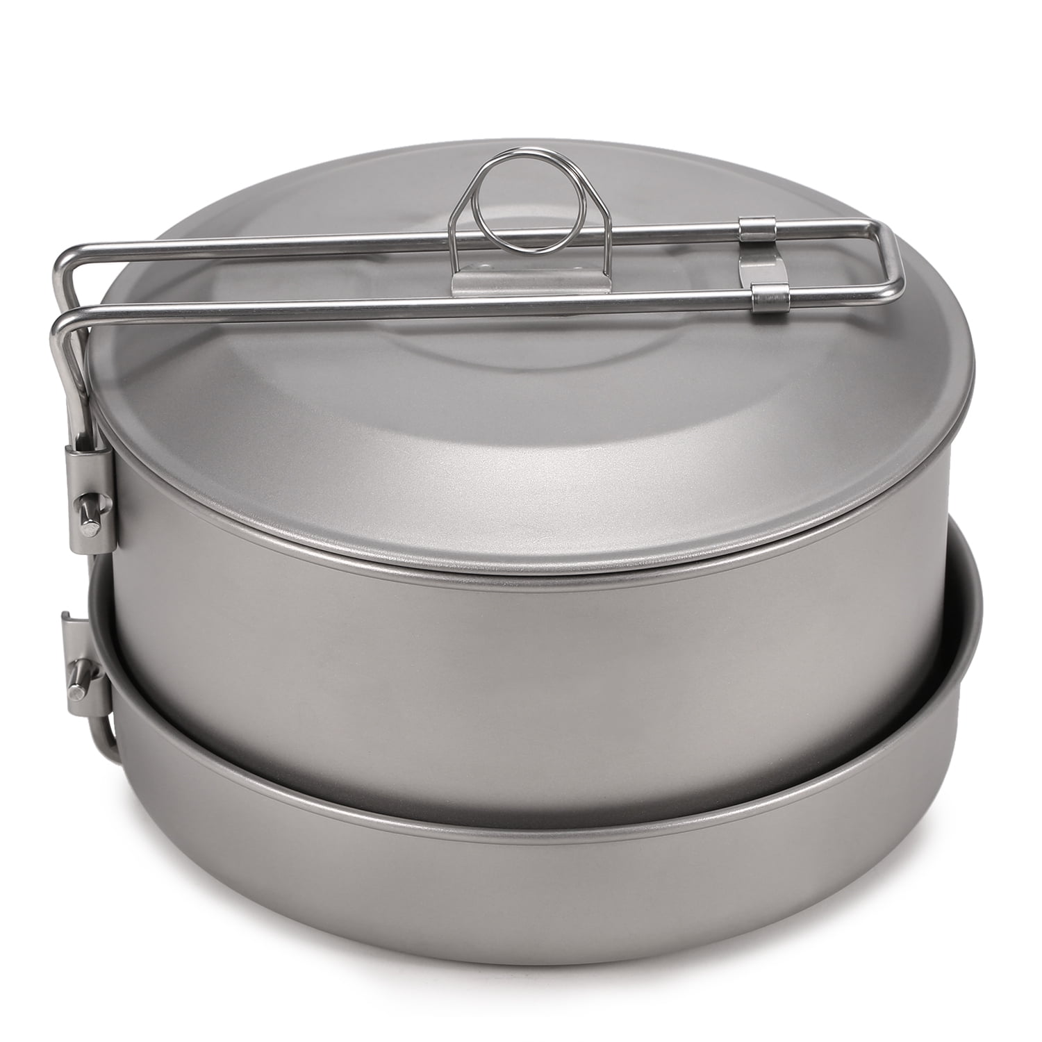 Camping Cookware Set Titanium Pot and Fry Pan Set with Lid and Foldable