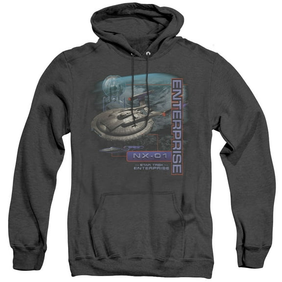 Star Trek Enterprise Nx 01 Adult Heather Hoodie Sweatshirt Black