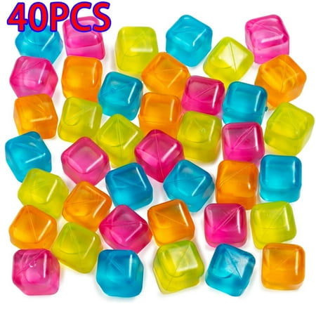 

Skycarper 40pcs Reusable Ice Cubes Plastic Squares for Drinks Whiskey Wine or Beer Keep Your Drink Cold Longer Refreezable Washable Assorted Colors