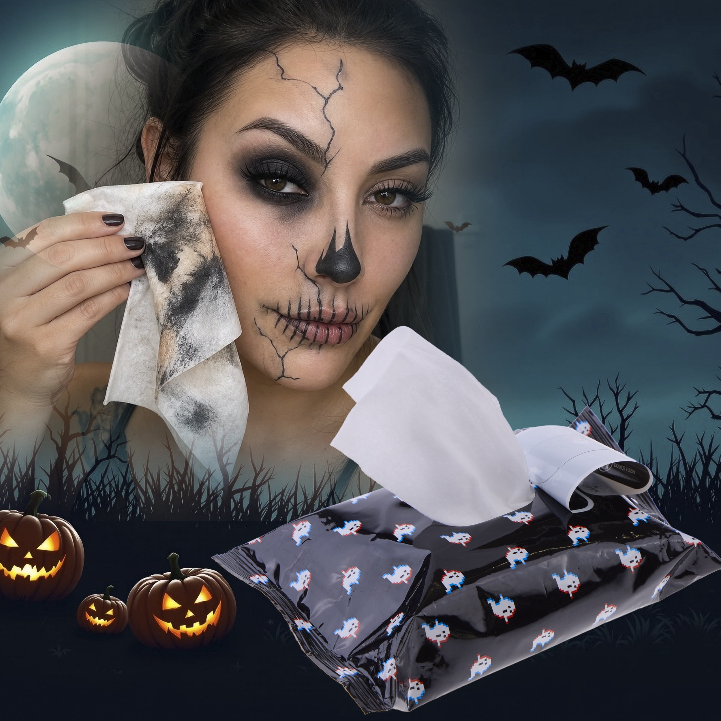 25 Count Makeup Removing Wipes Ghost Packaging, Almar