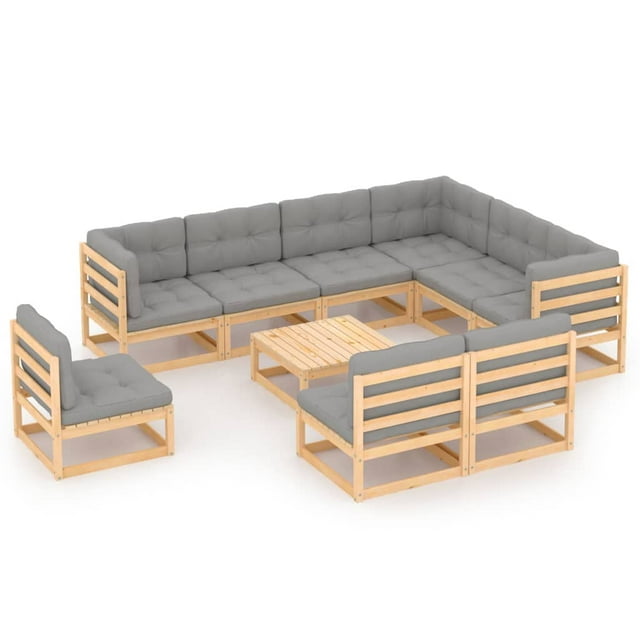 vidaXL 10 Piece Garden Lounge Set with Cushions Solid Wood Pine