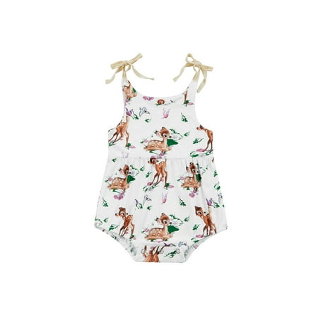 

Calsunbaby Easter Infant Baby Girl Summer Jumpsuit Cartoon Animal Print Sleeveless Sling Tie-Up Romper White 0-3 Months