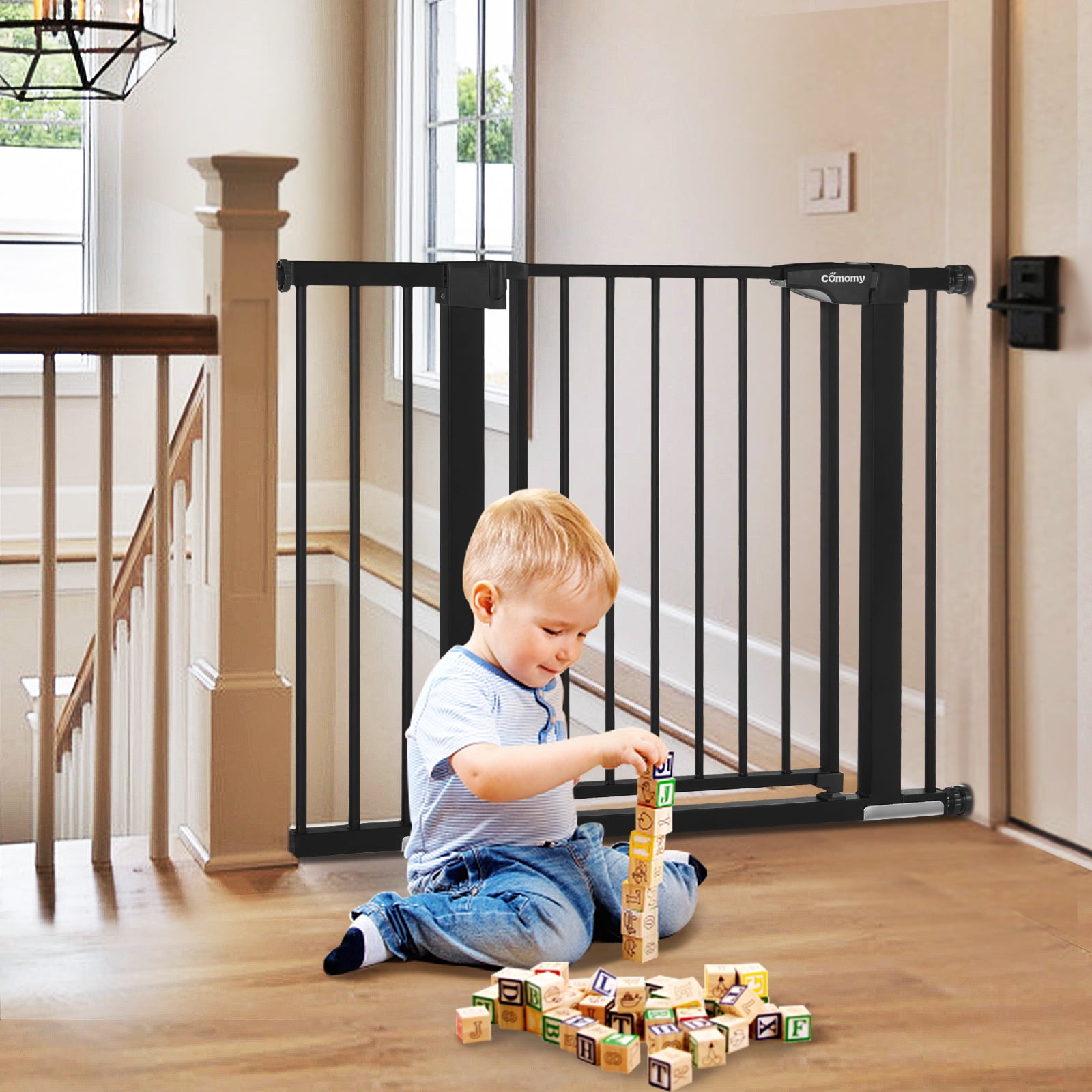 White Pressure Fit Stair Gate Safety Secure Tech Child Baby Pet Safety 3 Size 