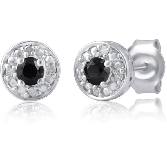 Arista 1.0 Carat T.W. Round Black and White Diamond Sterling Silver Cluster Stud Earrings