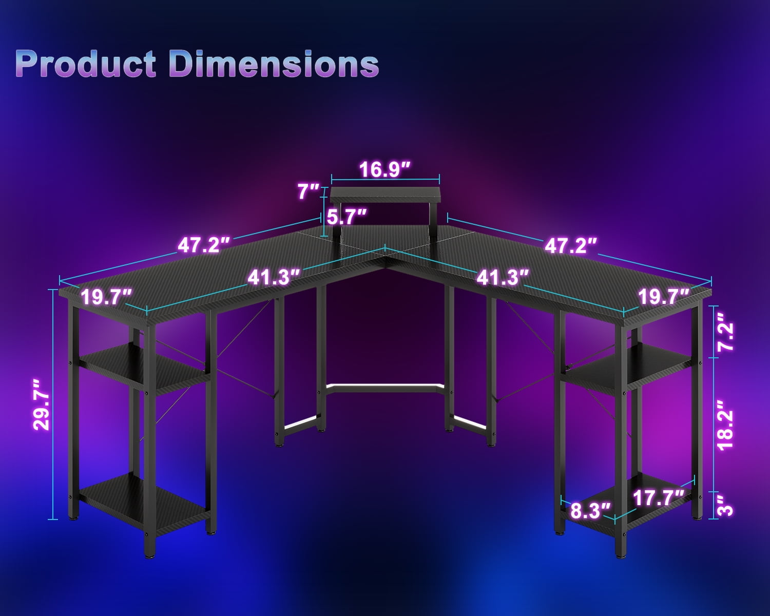 GUNAITO L Shaped Gaming Desk with CPU Stand, 61" Modern Corner Computer Desk,Reversible Office Desk 4-Tier Shelf,Carbon Fiber Black